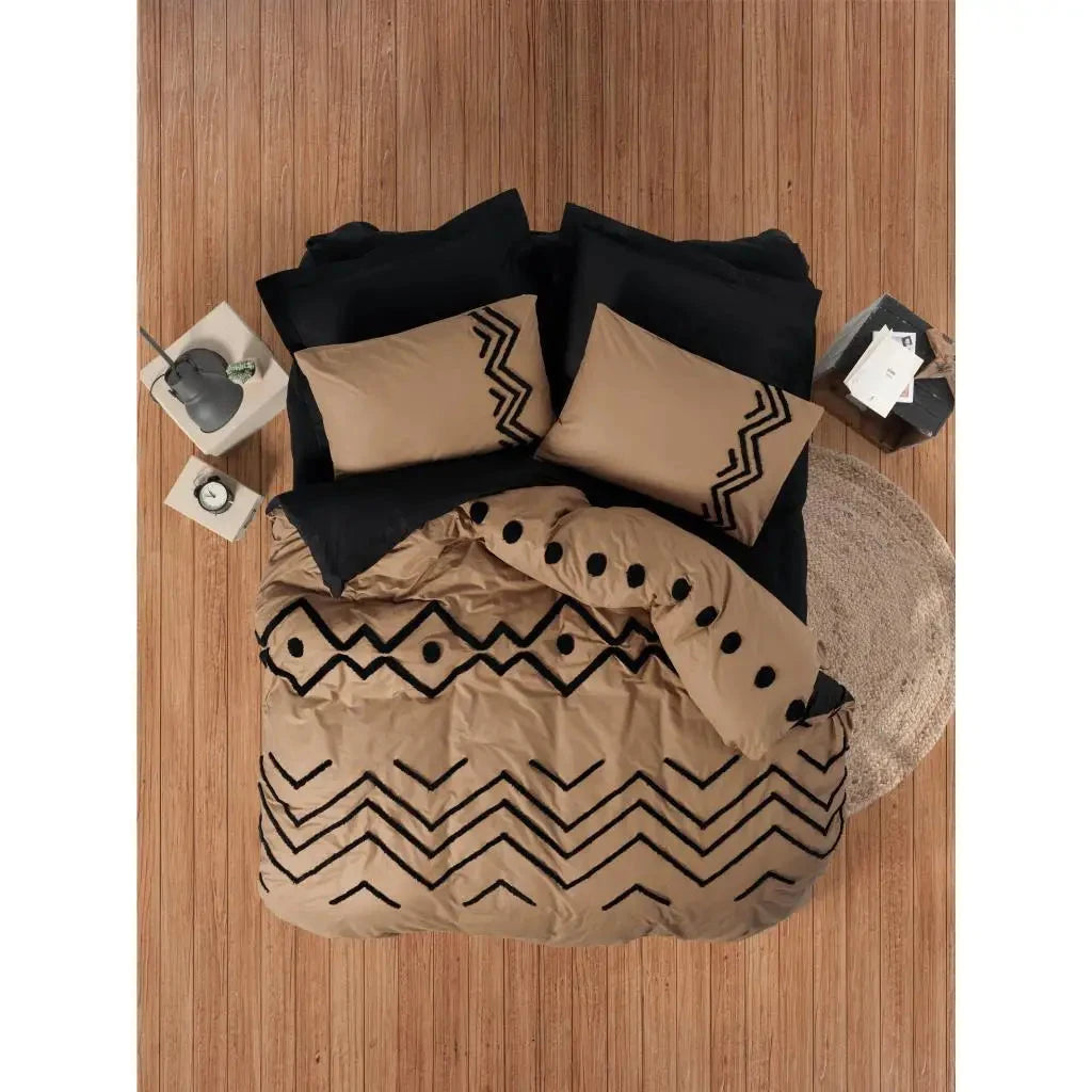 Cotton Box Puff Embroidered Elio Copper Black Duvet Cover Set Ranforce Double Bedding Julia M LifeStyles