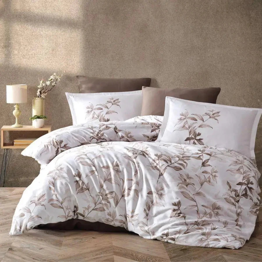 Classic Cotton Satin Double Duvet Cover Set Mass V1 Brown Julia M LifeStyles
