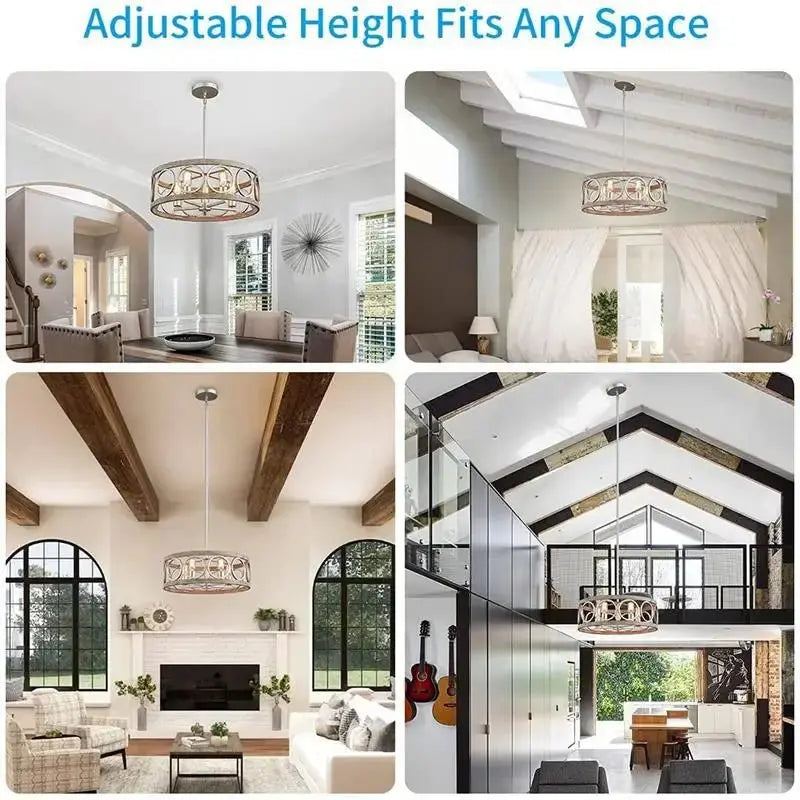 American Industrial Circular Chandelier with Retro Iron Art and Wood Grain - Julia M LifeStyles