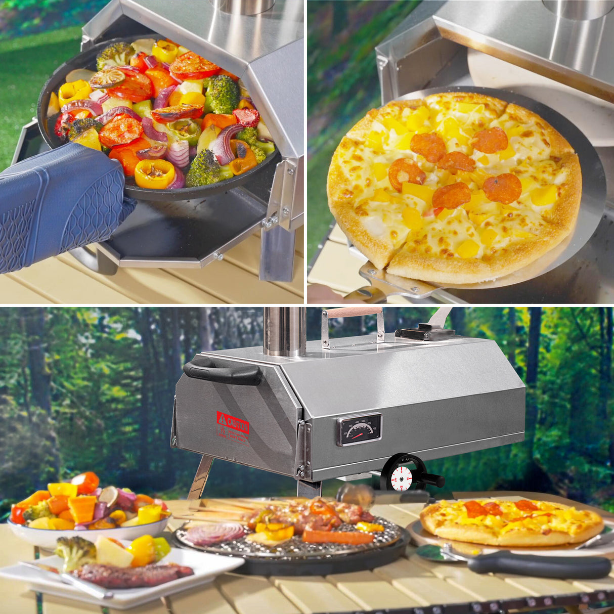 Semi-Automatic Silver 12 Outdoor Pizza Oven Portable Wood Fired Pizza Oven - Julia M LifeStyles