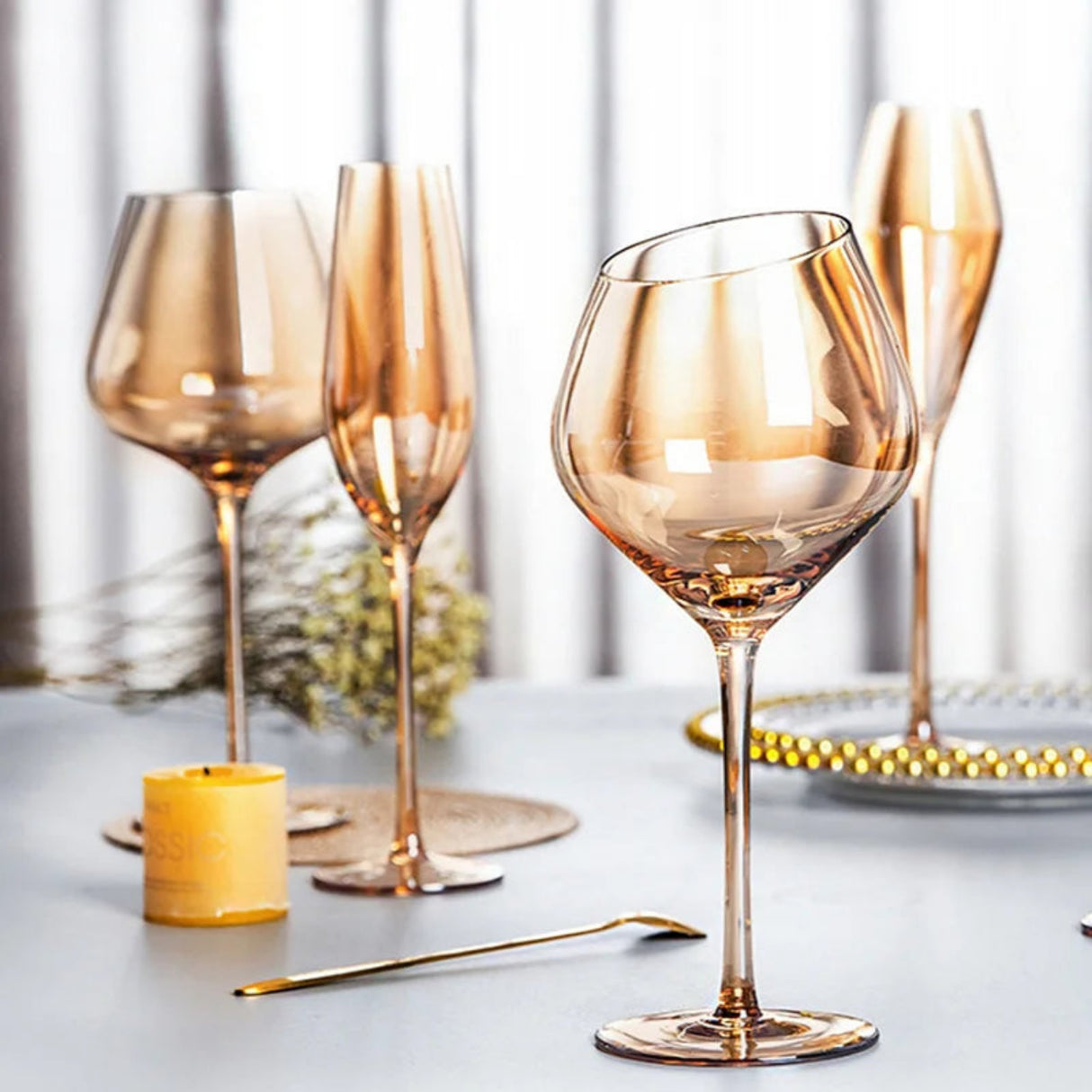 Golden Amber Crystal Wine Glass