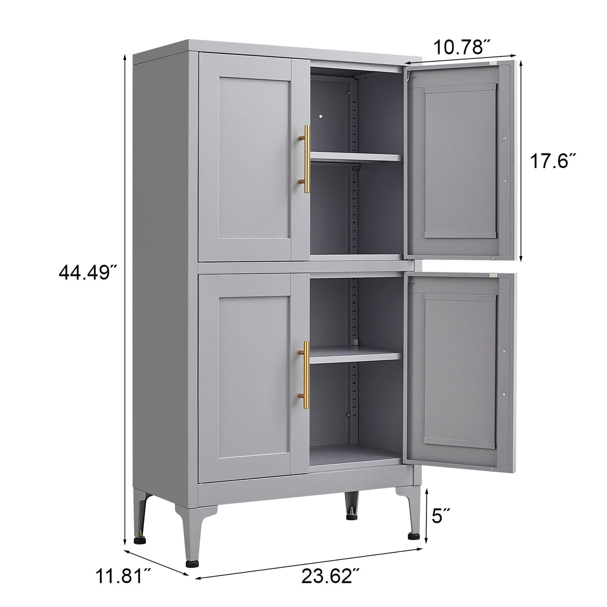 Grey metal kitchen storage cabinet, kitchen pantry storage cabinet with door and shelf, adjustable leveling feet eprolo