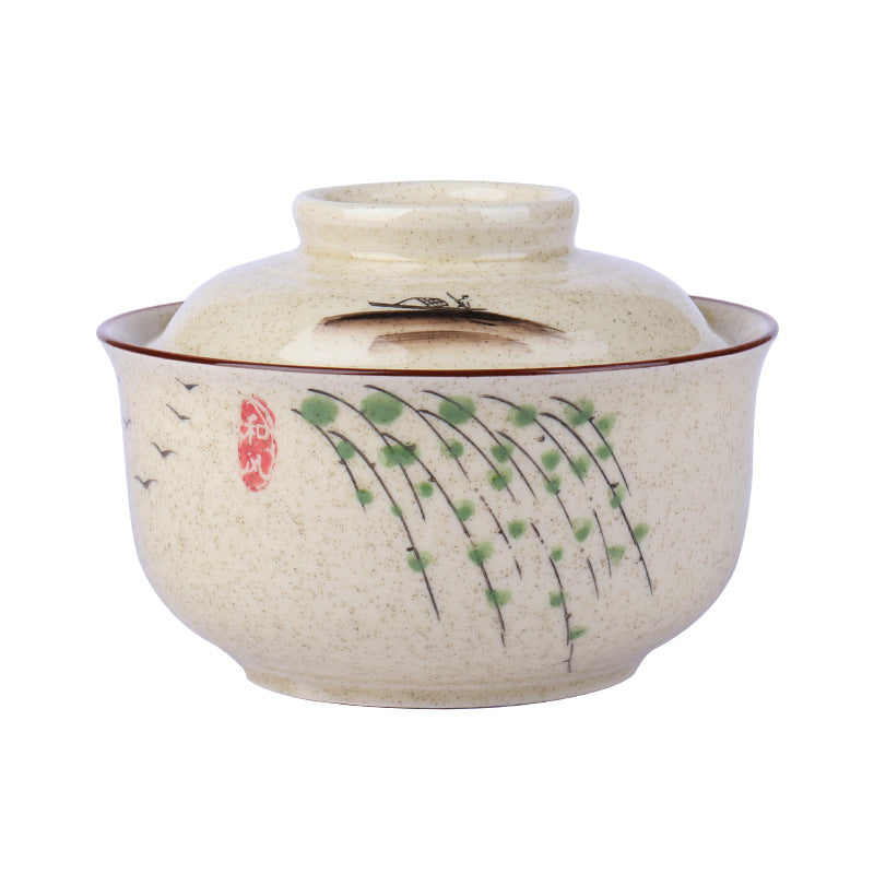 6.5 inch instant noodles bowl with cover bento box student underglaze color ceramic suit Lamian Noodles bowl canteen tableware Julia M Home & Kitchen