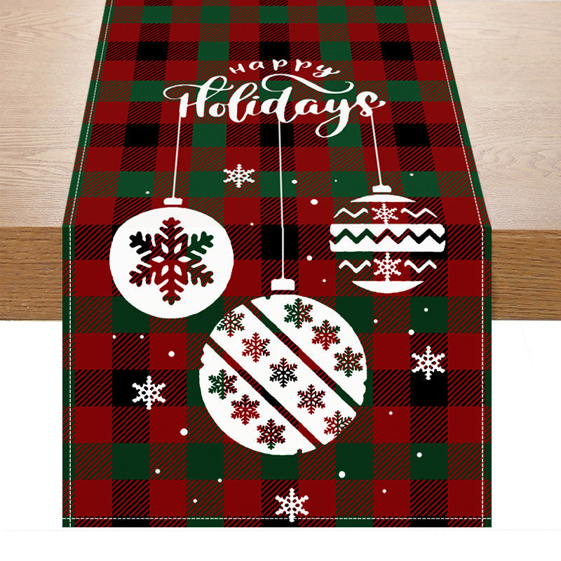 Christmas red black checkered white linen table flag cabinet decoration table flag restaurant dining table tablecloth tablecloth tea flag Julia M Home & Kitchen