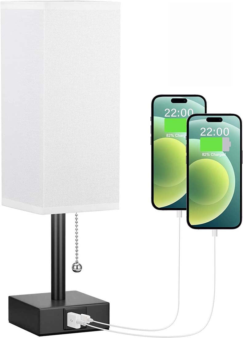 Linen 90 square desk lamp zipper switch three color temperature variable light A+C USB charging Julia M Home & Kitchen