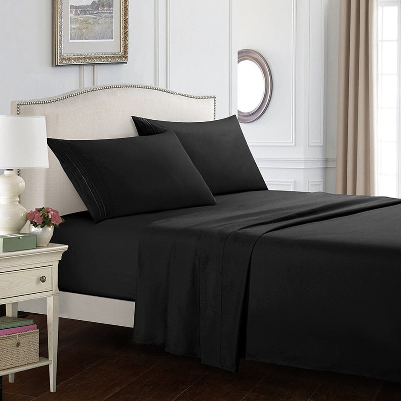 White Bedding Set Queen size Bed sheets Solid color Flat Sheet+Fitted Sheet+Pillowcase Bed Linens - Julia M LifeStyles