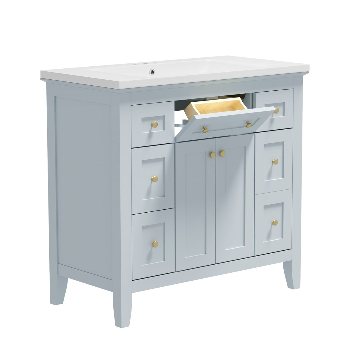 36 inch bathroom vanity with resin sink combination set with 6 drawers and 2 cabinets, storage cabinet vanity set, light blue Julia M Home & Kitchen