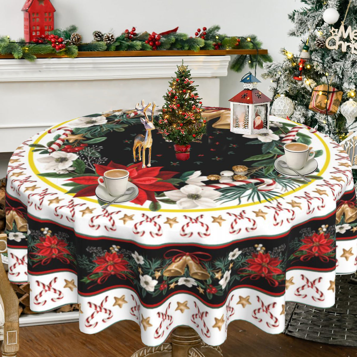 Christmas circular tablecloth home decoration indoor and outdoor desktop decoration cloth Julia M Home & Kitchen