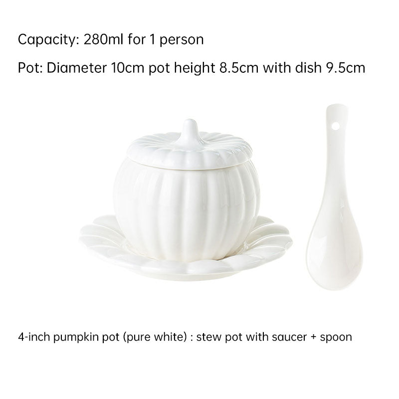 Creative Ceramic Pumpkin Cup, Steamed Egg Cup, Stewed Pot with Cover, Pure White Mini Bird's Nest Cup, Soup Cup - Julia M LifeStyles