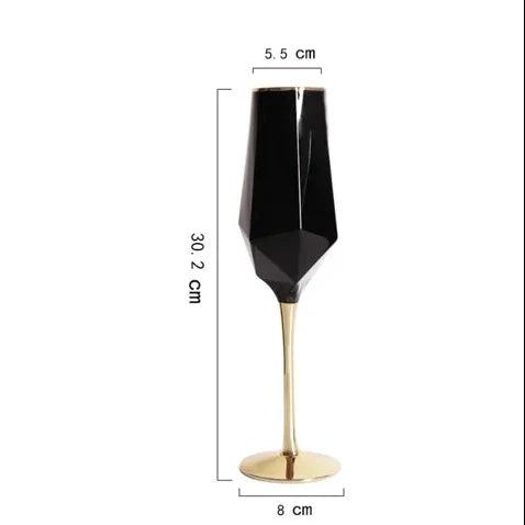 Pure Black Crystal Golden Edge Wine Glass Goblet Light Luxury Irregular Model Room Special Champagne Cup Whiskey Beer Glasses