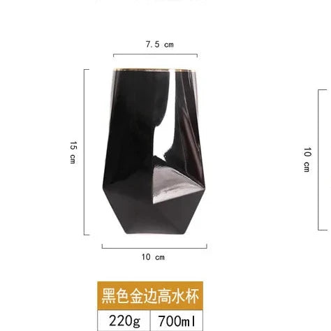 Pure Black Crystal Golden Edge Wine Glass Goblet Light Luxury Irregular Model Room Special Champagne Cup Whiskey Beer Glasses