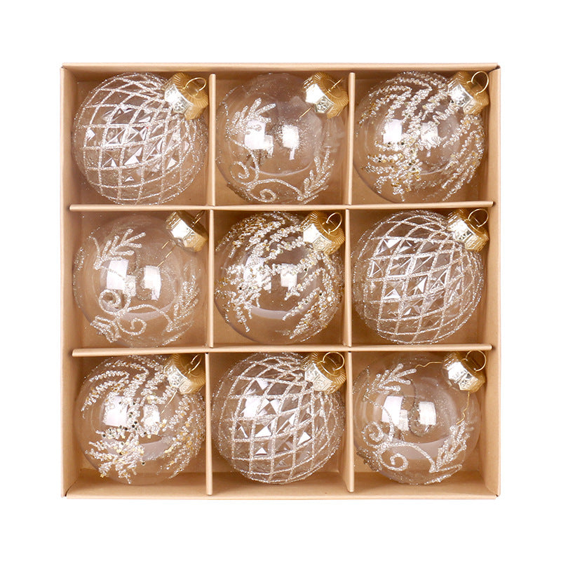Christmas decorations 8cm/9PCS transparent PET painted Christmas ball gift box set Christmas tree pendant eprolo