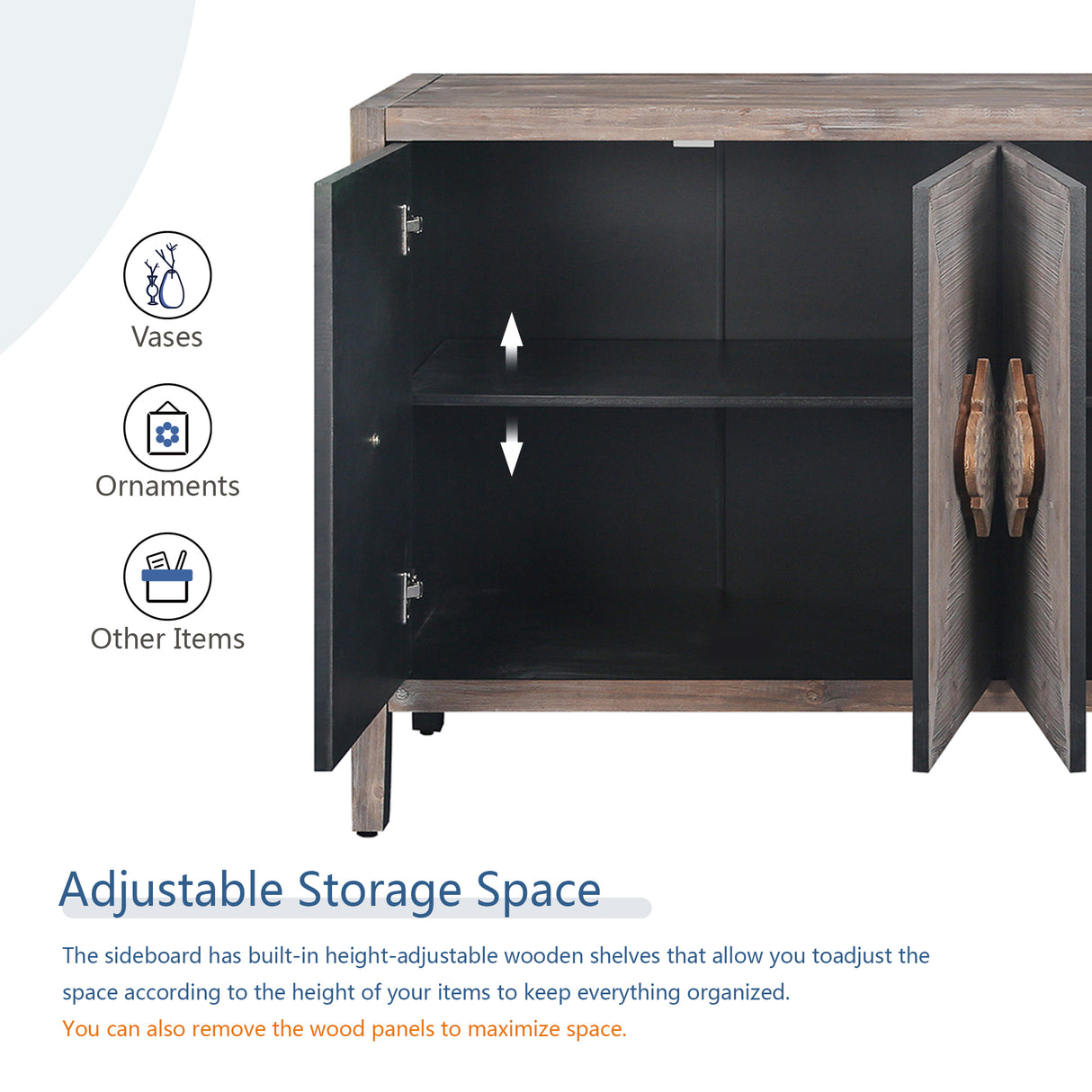 Carved Flower Door Handle, Antique Four Door Cabinet for Living Room Kitchen Hallway (Brown) - Julia M LifeStyles