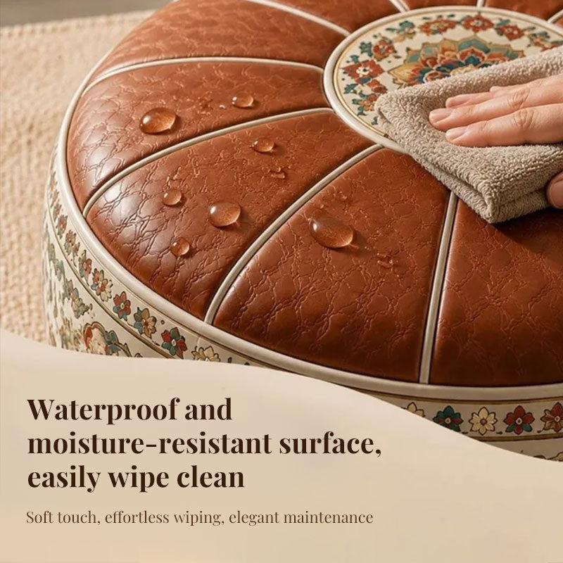 Heritage Floral Storage Ottoman Pouf – Vintage Leather-Style Accent Cover