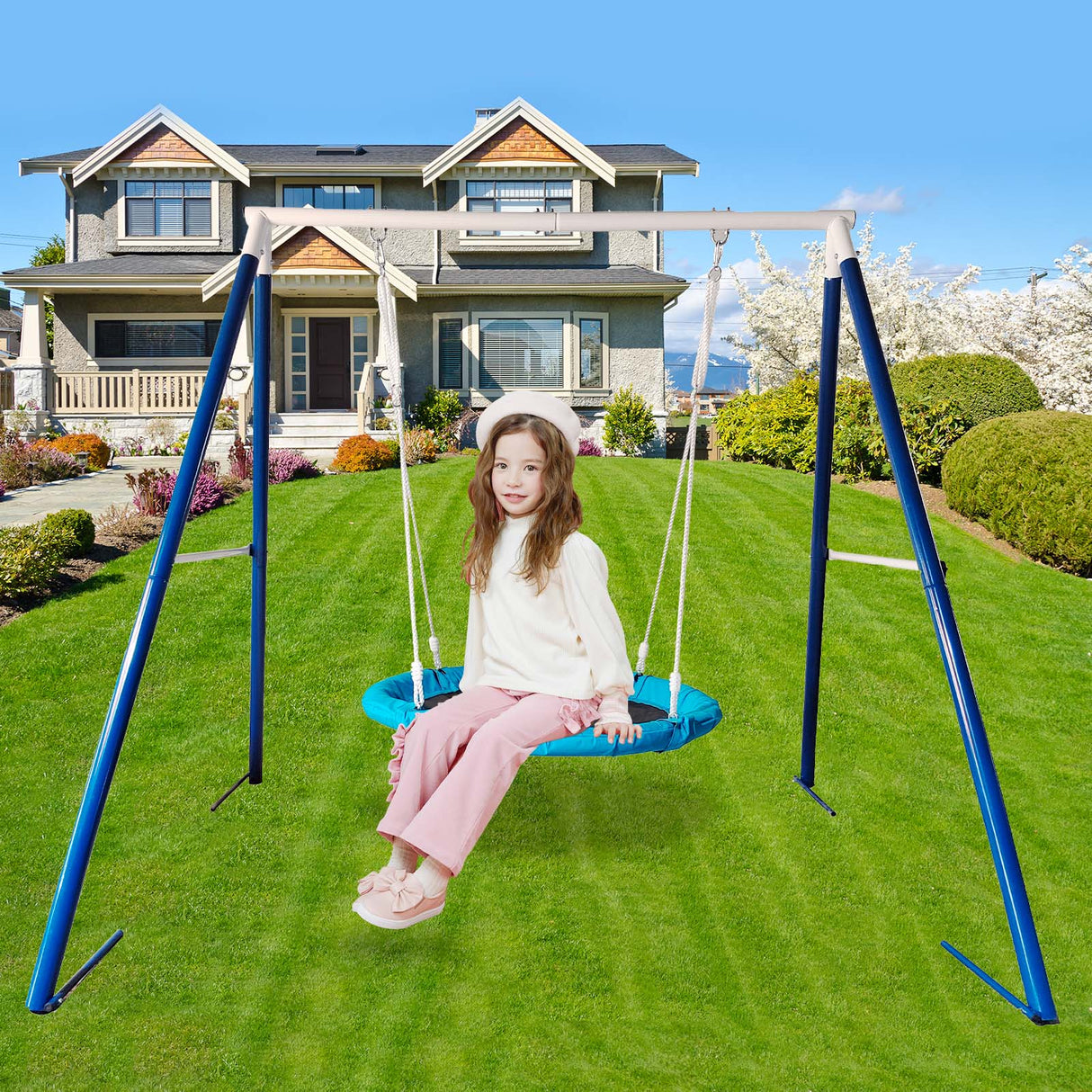 Metal Swing Stand With Saucer Outdoor Playground Metal Swing Set For Kids Outdoor Play Equipment eprolo