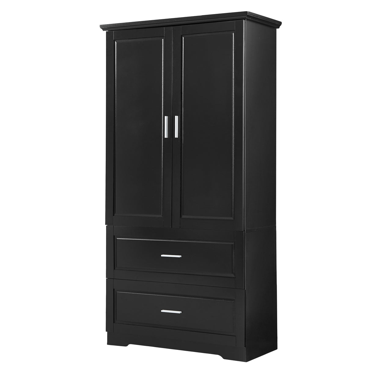 Tall Bathroom Storage Cabinet, Cabinet with Two Doors and Drawers, Adjustable Shelf, MDF Board, Black - Julia M LifeStyles
