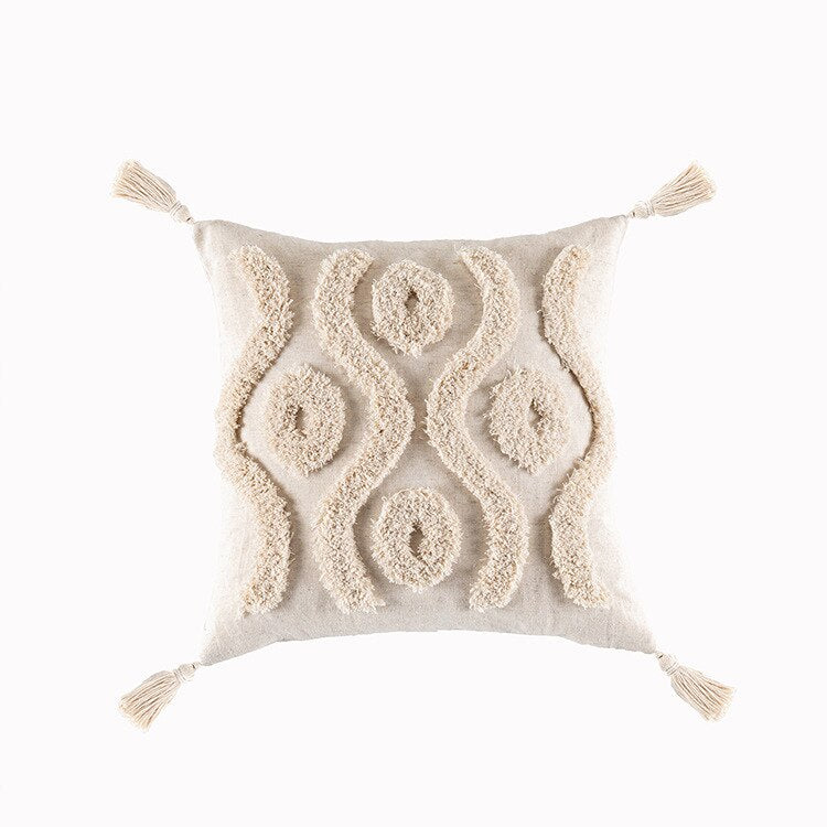 Tassels Cushion Cover 45x45cm - Beige and White Boho Decor - Julia M LifeStyles