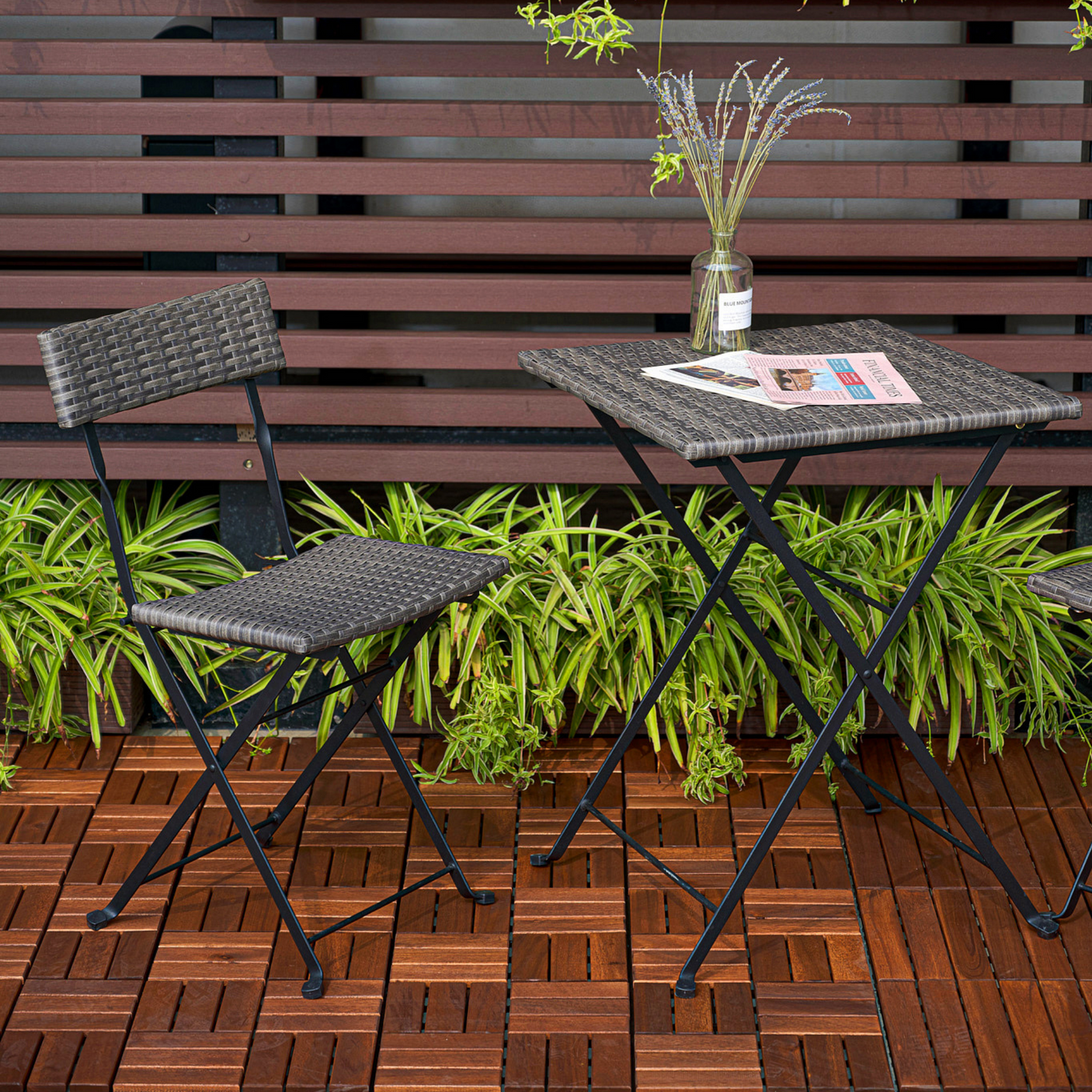 Acacia interlocking deck tile grid pattern, 10 pieces of 12 inch x 12 inch square brown Acacia hardwood outdoor flooring - Julia M LifeStyles