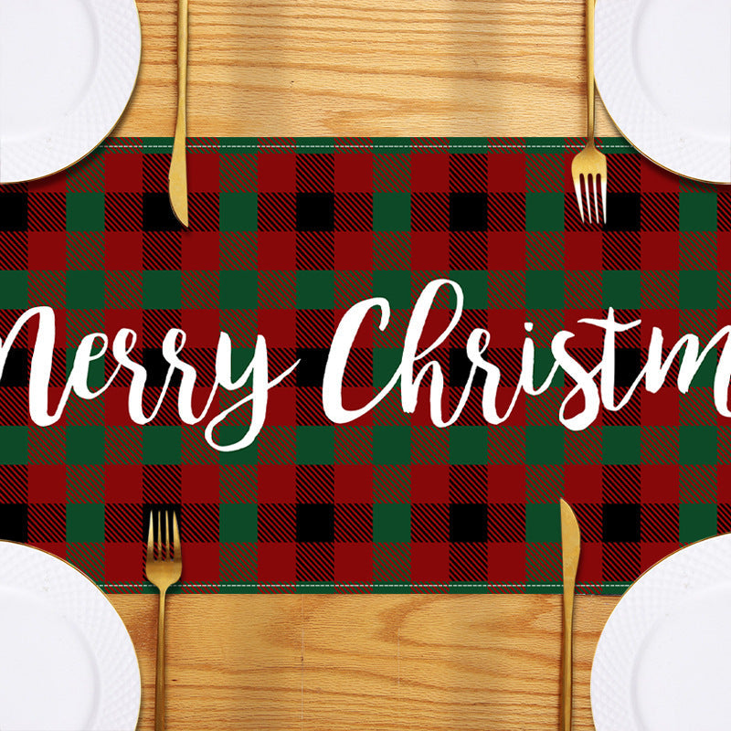 Christmas red black checkered white linen table flag cabinet decoration table flag restaurant dining table tablecloth tablecloth tea flag Julia M Home & Kitchen