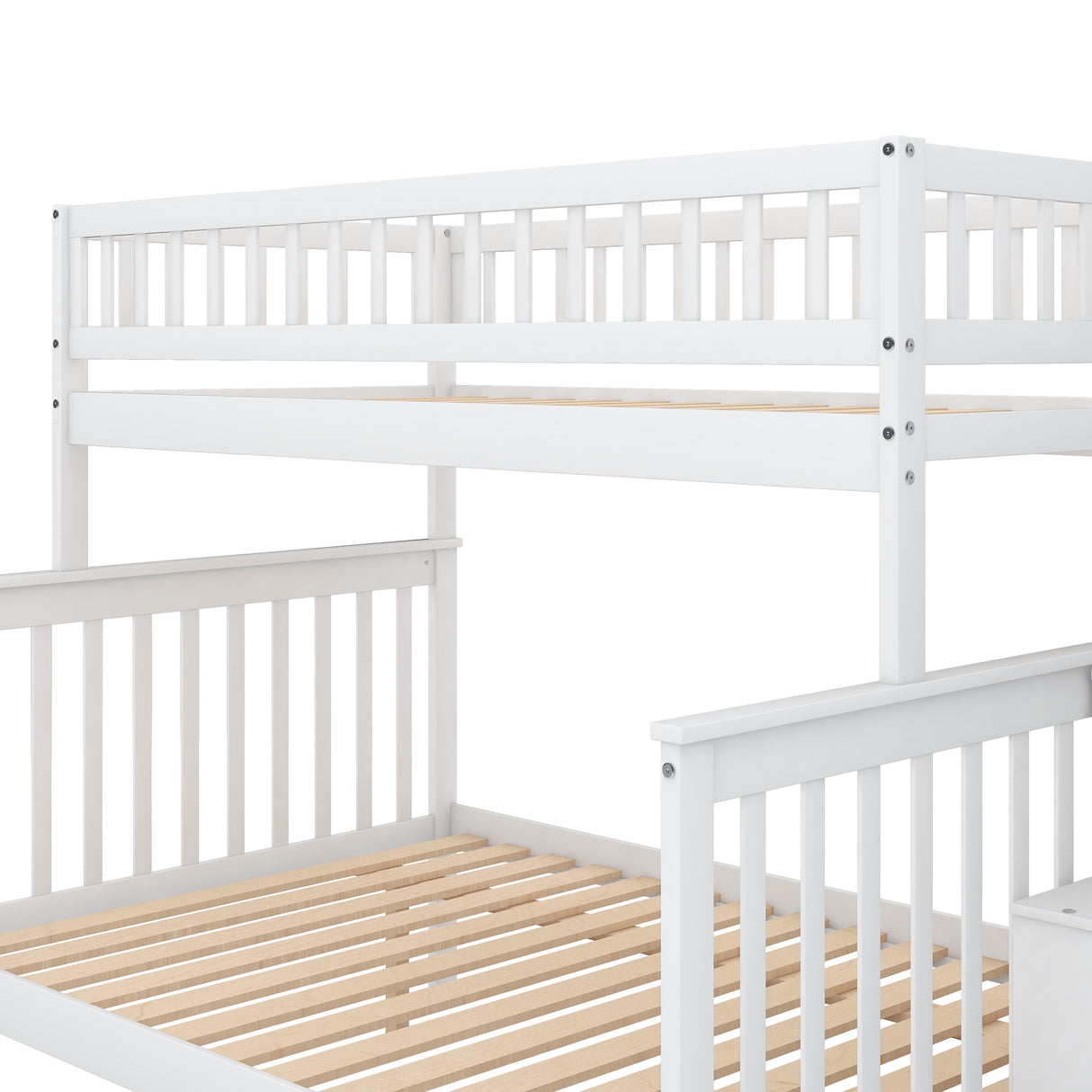 Twin over Full Bunk Bed with Trundle and Staircase White - Julia M LifeStyles