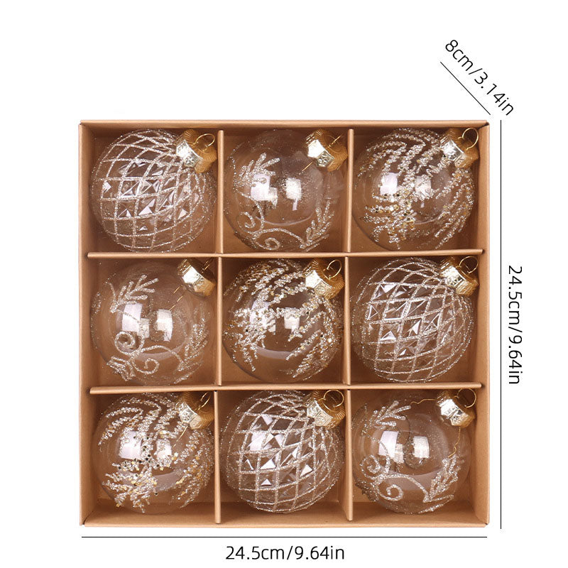 Christmas decorations 8cm/9PCS transparent PET painted Christmas ball gift box set Christmas tree pendant eprolo