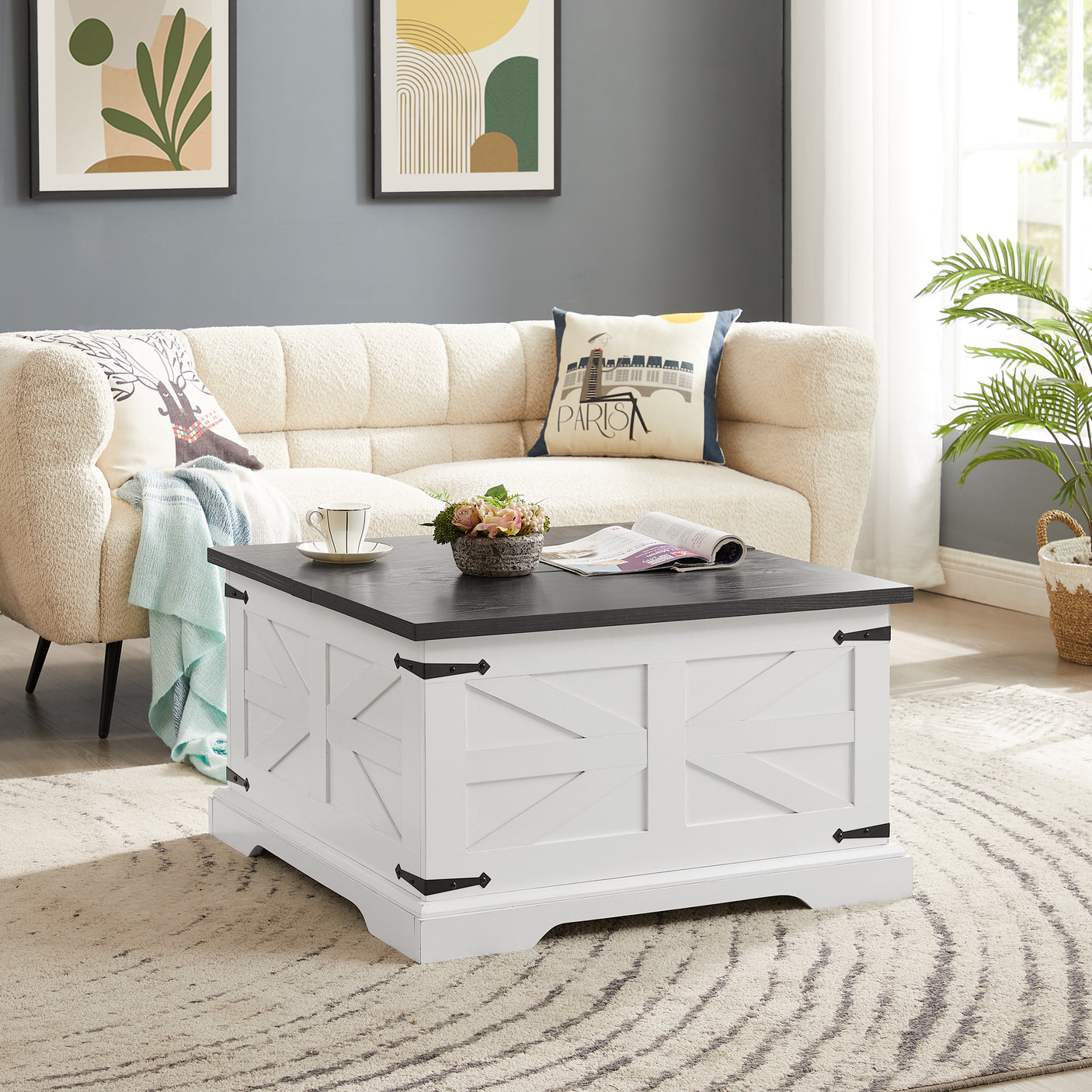 Farmhouse Coffee Table & End Table Barn design Center Table Rustic Cocktail Table with Hinged Lift Top and End Table - Julia M LifeStyles