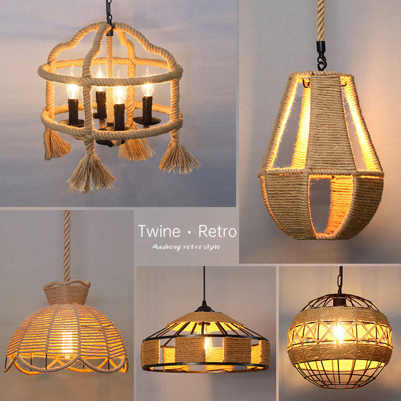 Retro Industrial Hemp Rope Pendant Lamp for Home & Commercial Spaces Julia M Home & Kitchen