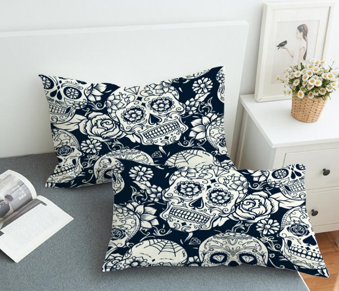 Bedding Pillowcase Black skull 3D Print Pillow Case Pillow Bedding eprolo