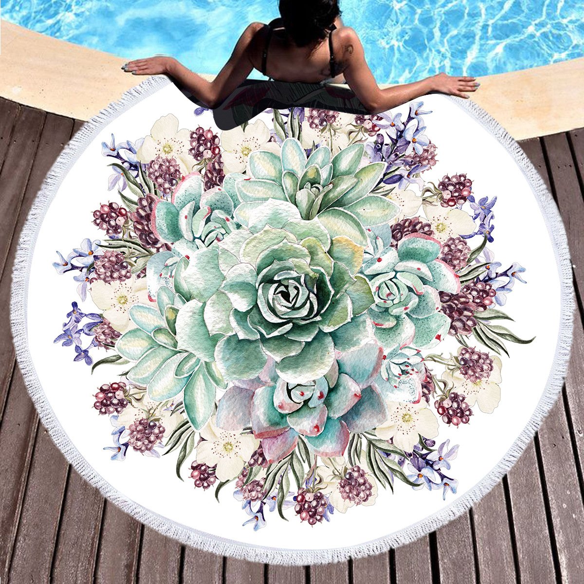 Round Succulents Beach towel home textile Beach Towel Tapestry Blanket - Julia M LifeStyles