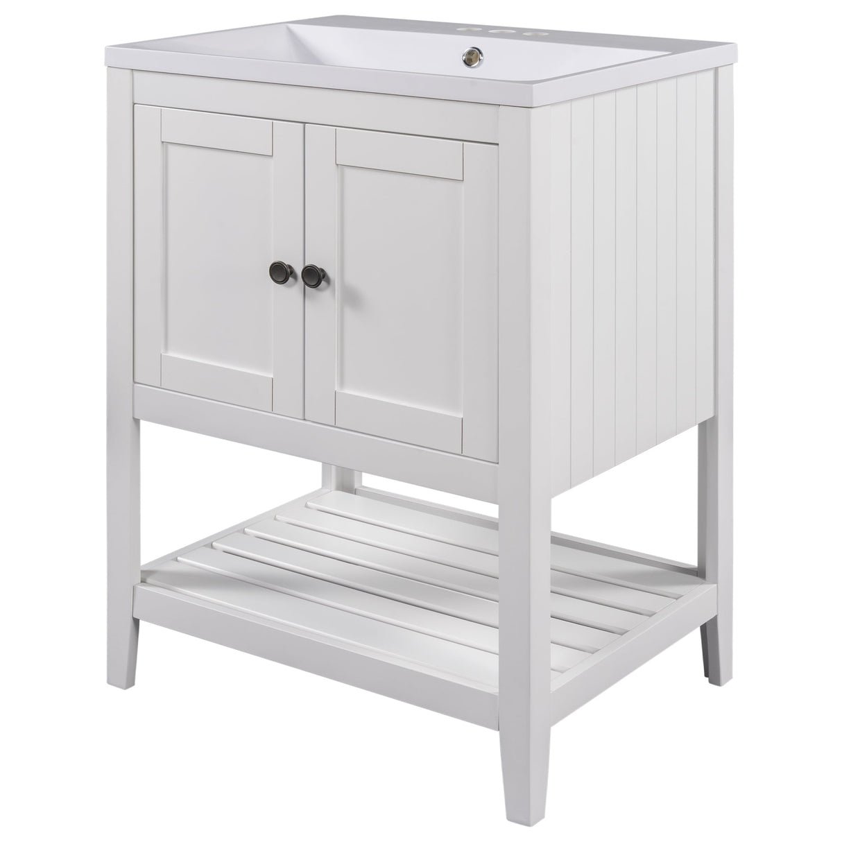 24" White Modern Sleek Bathroom Vanity Elegant Ceramic Sink with Solid Wood Frame Open Style Shelf Julia M Home & Kitchen