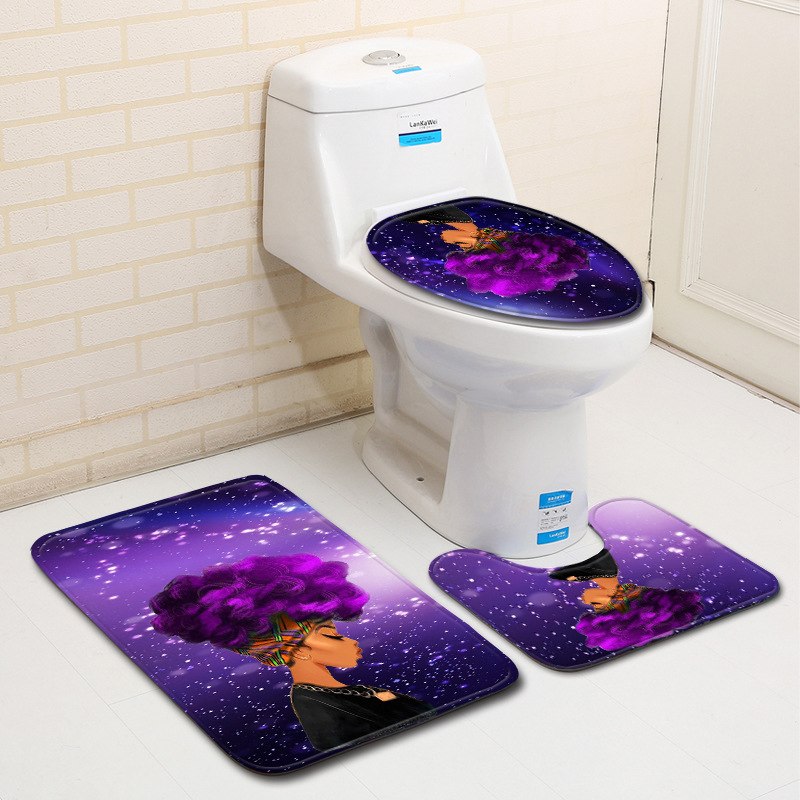 Bathroom Accession 3pcs/Set Star Girl Prited Bathroom Non-Slip Pedestal Rug + Lid Toilet Cover + Bath Mat - Julia M LifeStyles