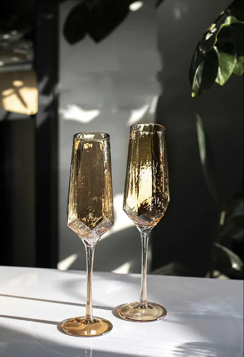 Hammered Diamond Amber Crystal Champagne Goblet Julia M Home & Kitchen