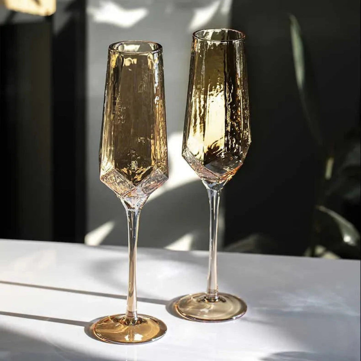 Hammered Diamond Amber Crystal Champagne Goblet Julia M Home & Kitchen