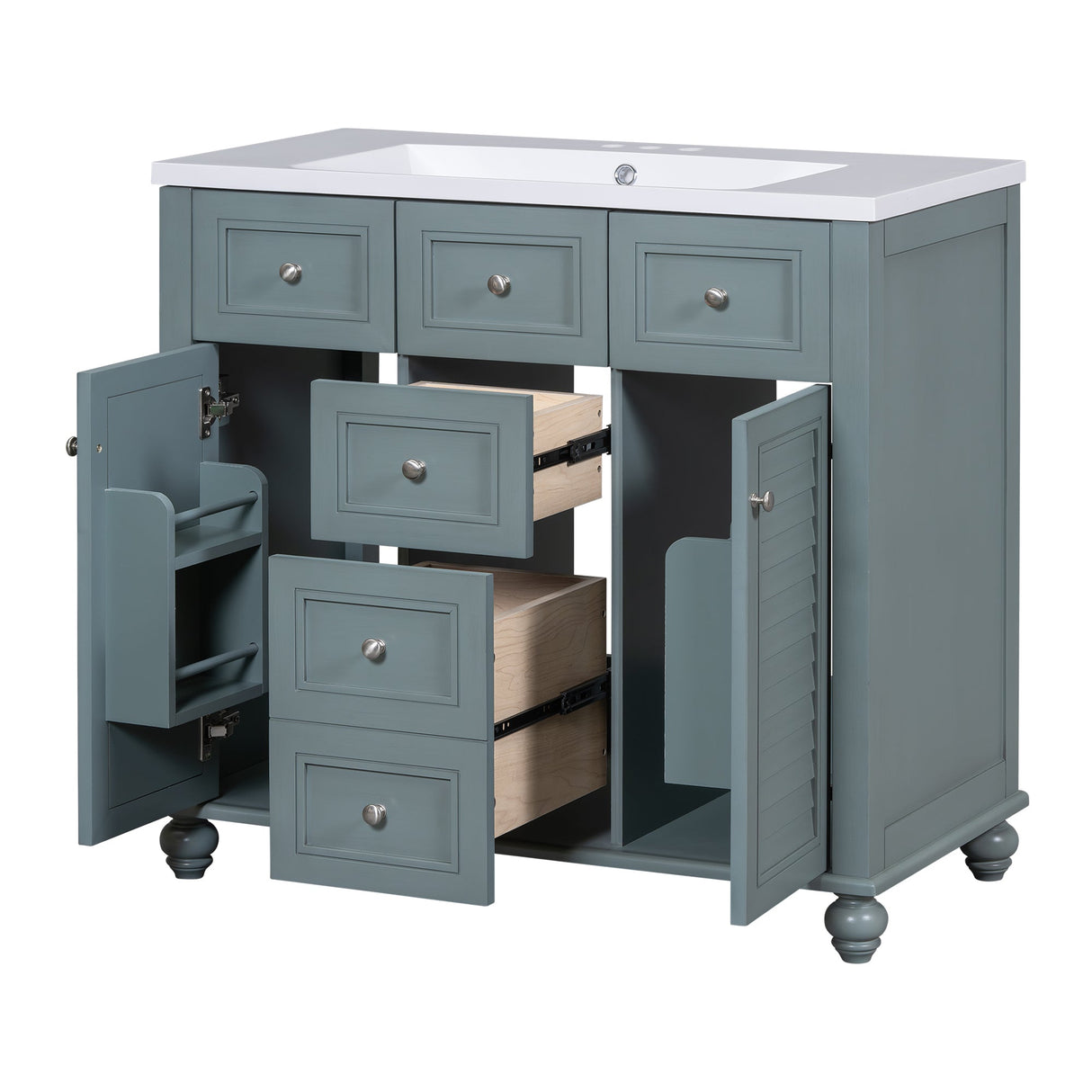 36 "bathroom makeup cabinet with resin sink combination and 2 drawers, with soft closing door, blue color eprolo