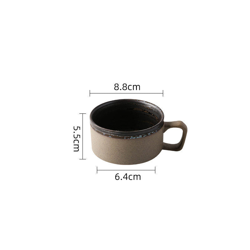 Coarse pottery coffee cup and plate set creative handmade retro coffee cup artistic cup plate milk cup Julia M Home & Kitchen