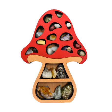 Adorable Mushroom - themed Decor. Wall - mounted Wooden Floating Mushroom Shelf. Ideal as a Crystal Display Shelf or a Rock Gem - Julia M LifeStyles