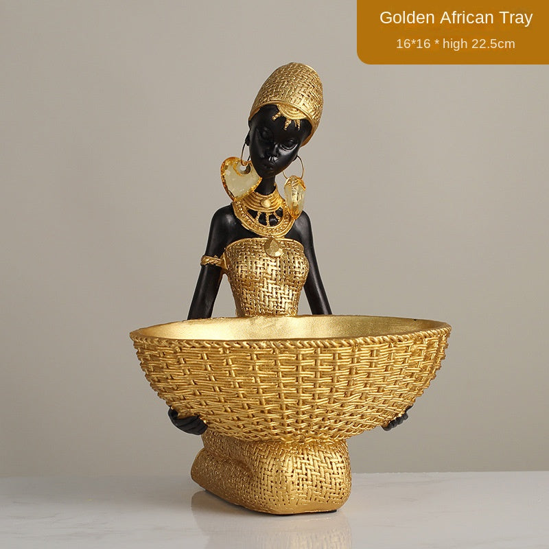 Elegant Golden Resin African Girls' Ethnic Home Sculptures