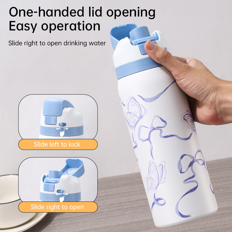 Fashionable Stainless Steel Insulated Bottle with Cartoon Patterns, Large-Capacity Jump Cup, Ideal for Outdoor Sports. eprolo
