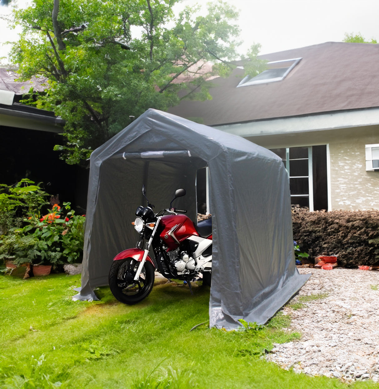 7x12 ft Outdoor Gazebo Portable Storage Shelter Shed with 2 Roll up Zipper Doors & Vents Carport - Julia M LifeStyles