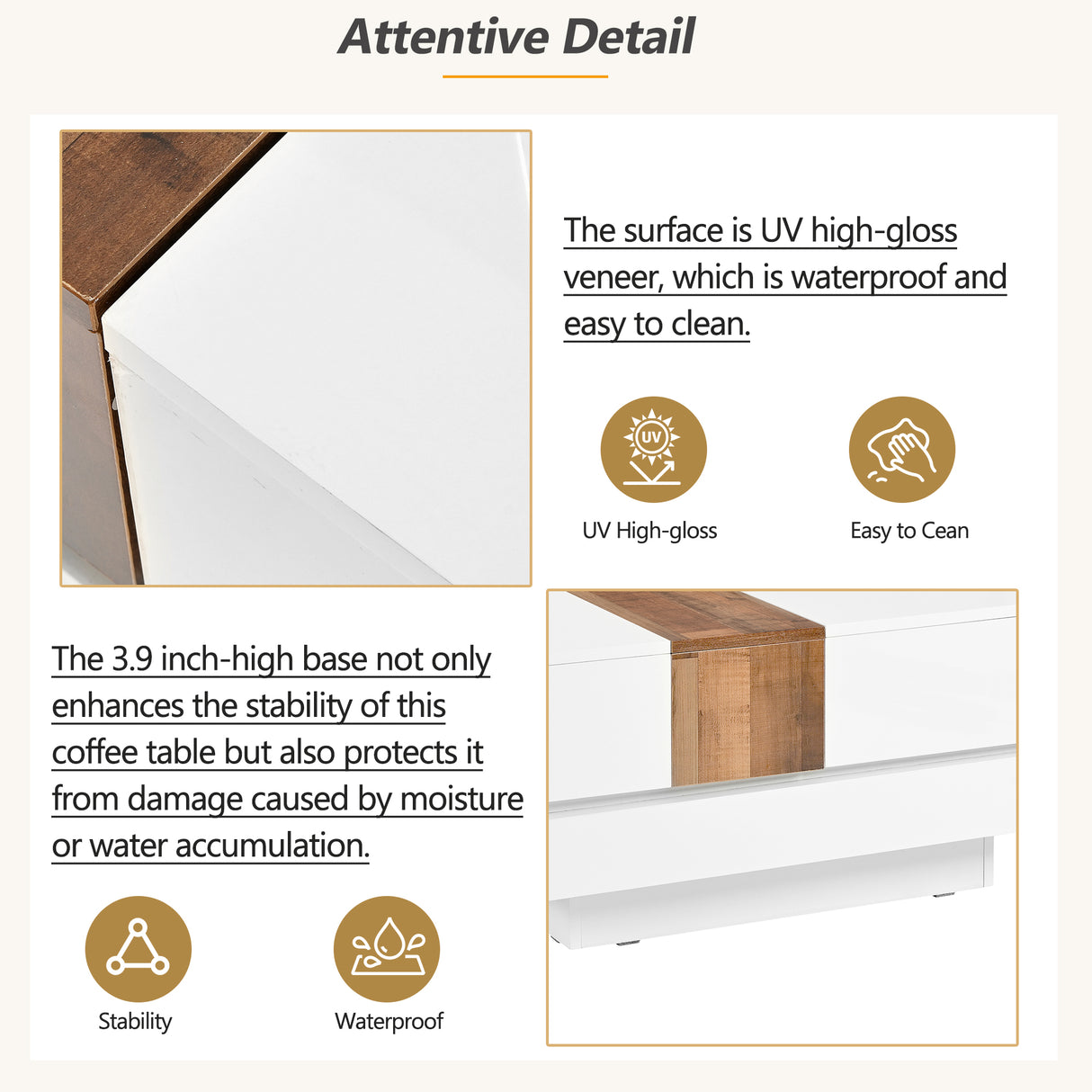 ON-TRANS 31.4 inches x 31.4 inches with sliding tabletop, high gloss center table, hidden storage room white - Julia M LifeStyles