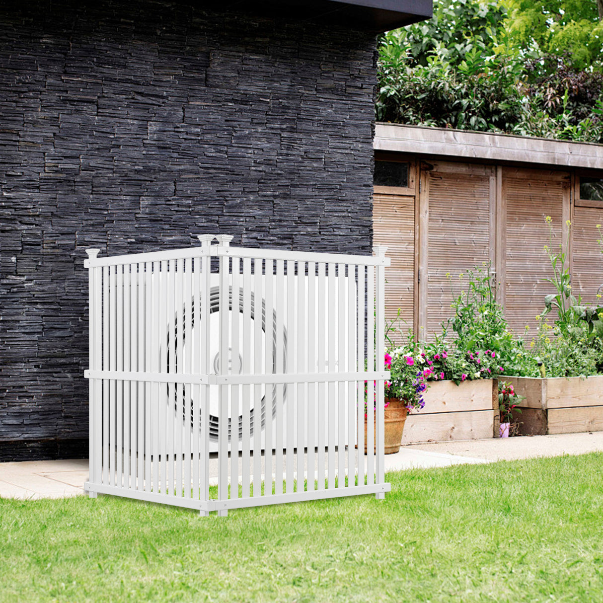 Privacy Screen Panels Kit Air Conditioner Trash Can Enclosure Vinyl white color - Julia M LifeStyles