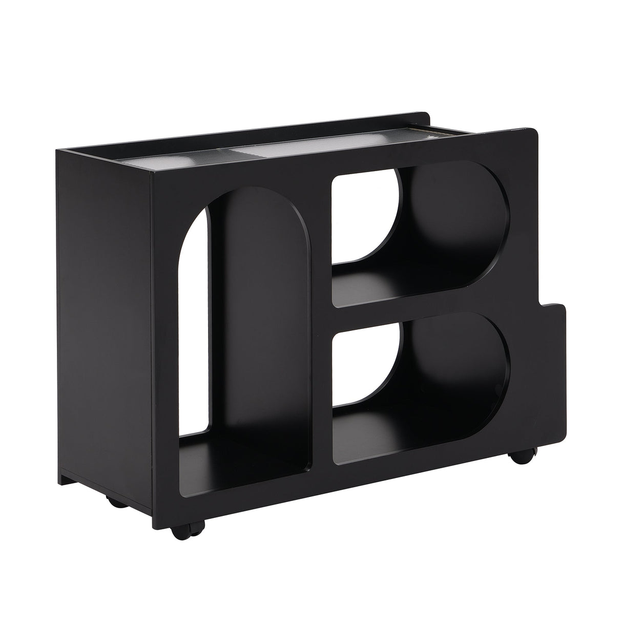 Stylish mobile desk with lockable wheels,bedside table with 5mm thick grooved tempered glass and gold round bars ,black Julia M Home & Kitchen