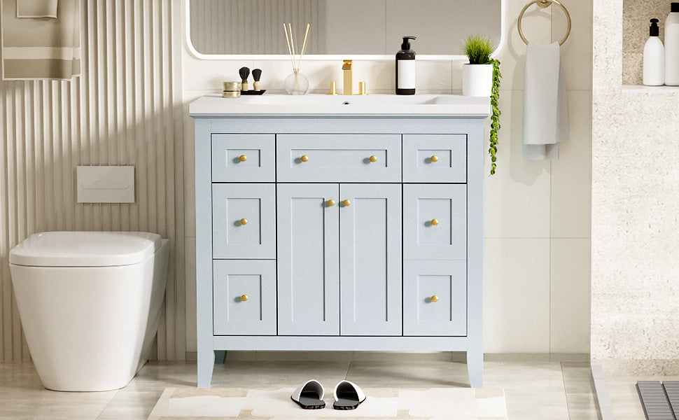 36 inch bathroom vanity with resin sink combination set with 6 drawers and 2 cabinets, storage cabinet vanity set, light blue Julia M Home & Kitchen
