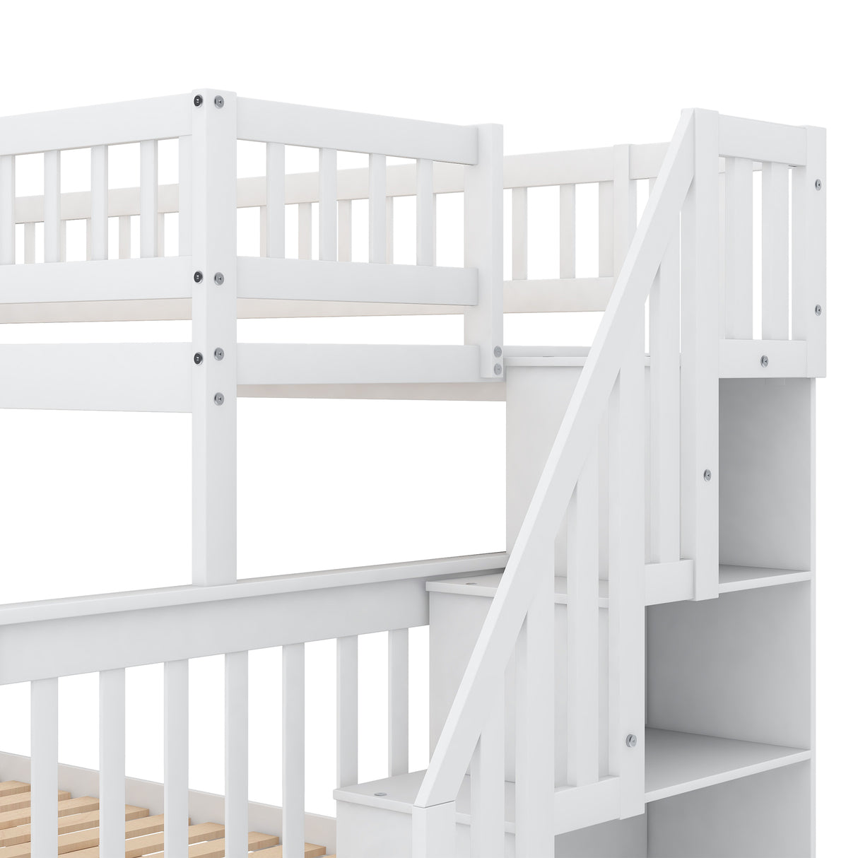 Twin over Full Bunk Bed with Trundle and Staircase White - Julia M LifeStyles