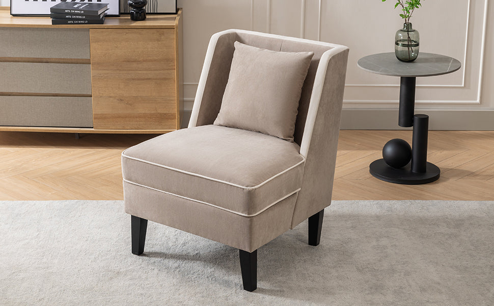 Velvet Upholstered Accent Chair with Cream Piping, Tan and Cream - Julia M LifeStyles