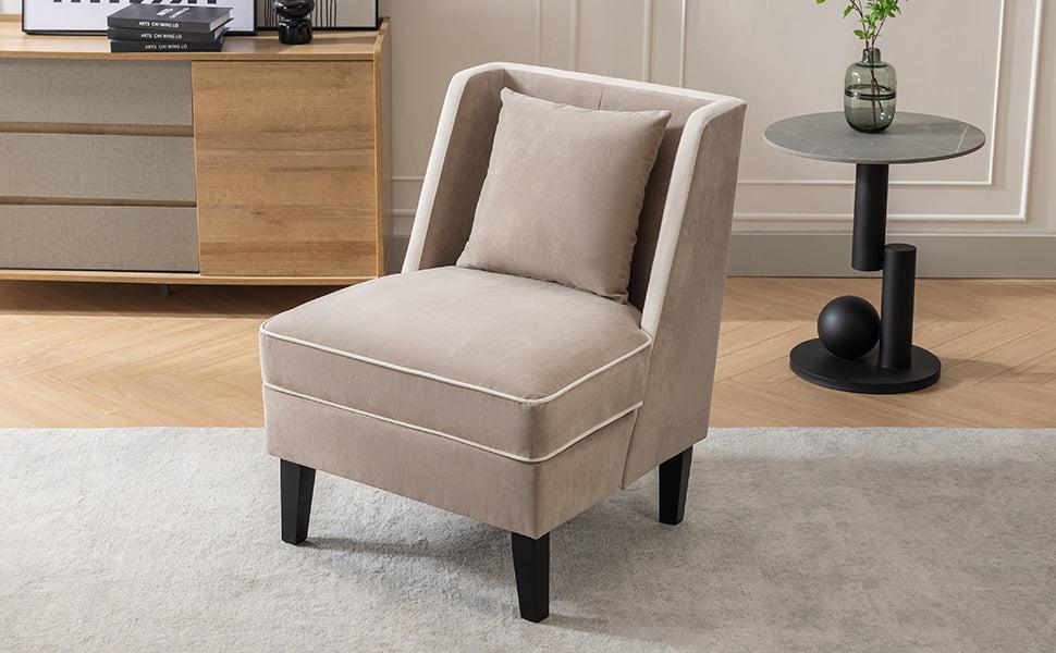 Velvet Upholstered Accent Chair with Cream Piping, Tan and Cream - Julia M LifeStyles