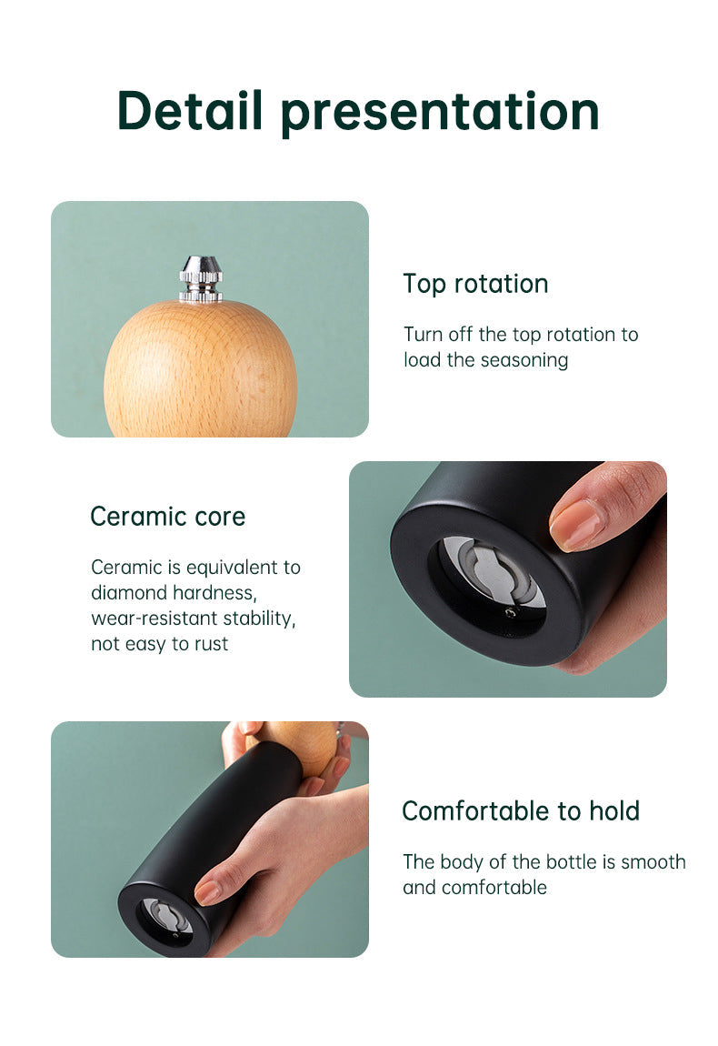 Kitchen Adjustable Coarseness Wood Pepper Grinder Mill Wooden Manual Sea Ceramic Grinding Mechanism Salt Mill eprolo