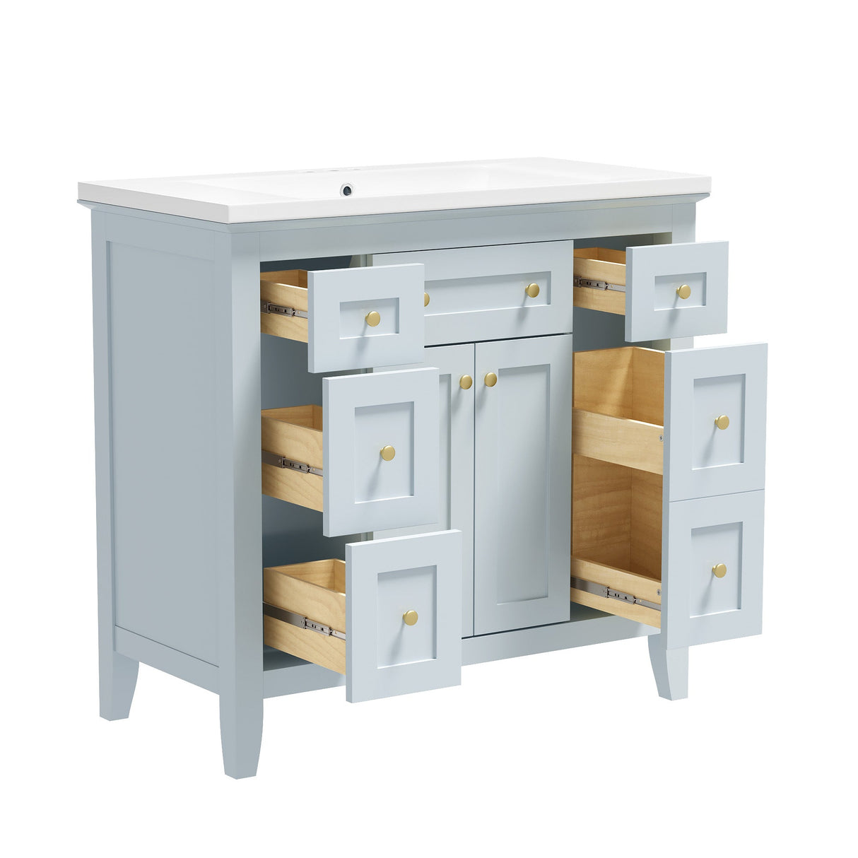 36 inch bathroom vanity with resin sink combination set with 6 drawers and 2 cabinets, storage cabinet vanity set, light blue Julia M Home & Kitchen
