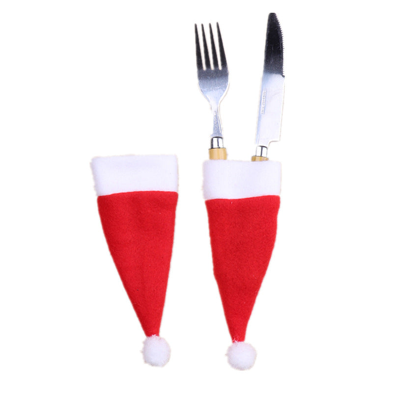 Christmas Decorations Mini Christmas Hat Christmas Red Wine Bottle Set Hat Brushed Cloth Small Hat Knife And Fork Set Tableware Set Julia M Home & Kitchen