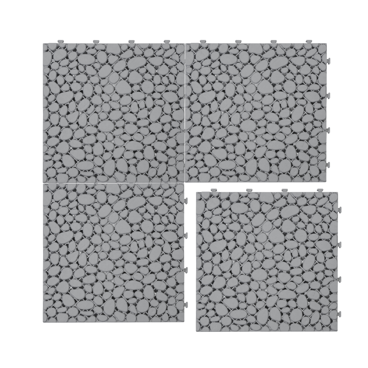 12 x 12 inch gray interlocking deck tiles, plastic waterproof pebble pattern, pack of 12 pieces - Julia M LifeStyles
